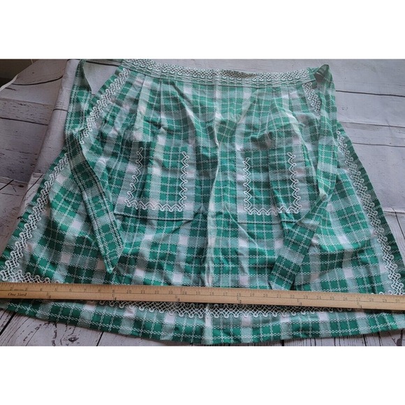 Vintage Green Checked Plaid Half Waist Arpon Great Details Countrycore Farmhous - Picture 9 of 14